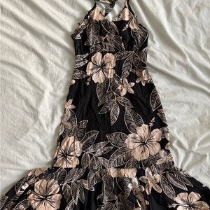 Vintage Hawaiian Dress M D Fashion made in Hawaii black and tan size XS